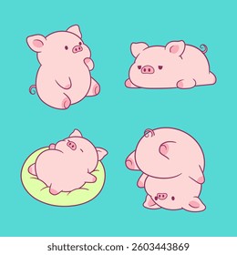 Cute Adorable Pig Cartoon Illustration