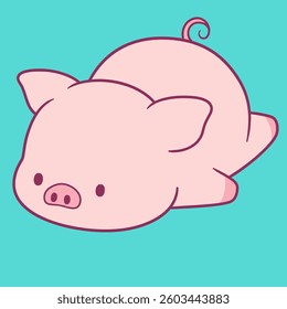 Cute Adorable Pig Cartoon Illustration