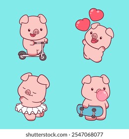 cute adorable pig character design illustration