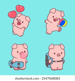 cute adorable pig character design illustration