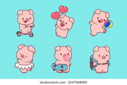 cute adorable pig character design illustration