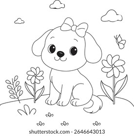 Cute adorable playful dog coloring pages for kids and adult