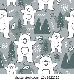 cute and adorable polar bear grizzly panda head for wallpaper, wrapping paper, textile and t-shirt print