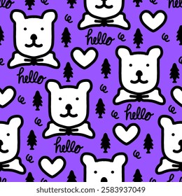 cute and adorable polar bear grizzly panda head for wallpaper, wrapping paper, textile and t-shirt print