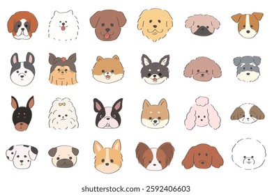 Cute and adorable popular pet dog face illustration set on white background