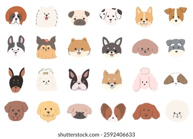 Cute and adorable popular pet dog face illustration set on white background