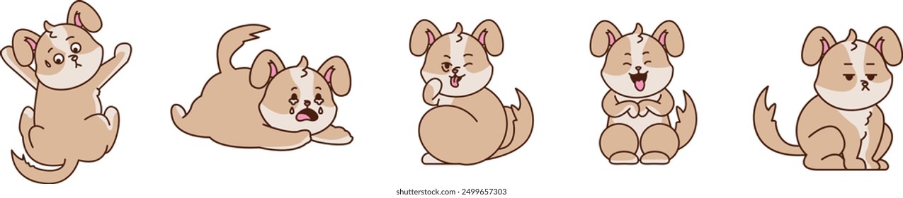 Cute and adorable puppy cartoon character expression, cartoon character style