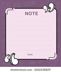 Cute Adorable Purple Note Card Template Design Premade Vector Graphic Element For Printing Studying