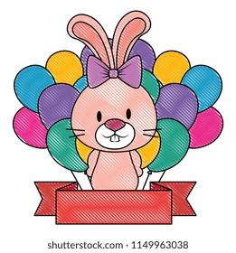 cute and adorable rabbit with balloons helium