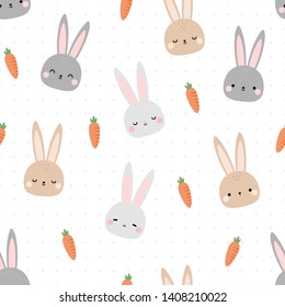 Cute adorable rabbit bunny head cartoon doodle pastel color seamless pattern background wallpaper