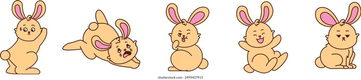 Cute adorable rabbit character expression, cartoon character vector style