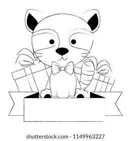 cute and adorable raccoon with gifts