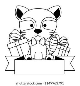 cute and adorable raccoon with gifts