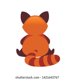 Cute adorable red panda cartoon design animal character flat vector style illustration on white background panda back view