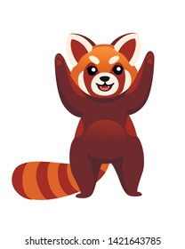 Cute adorable red panda hands up cartoon design animal character flat vector style illustration on white background
