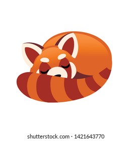 Cute adorable red panda sleeping cartoon design animal character flat vector style illustration on white background