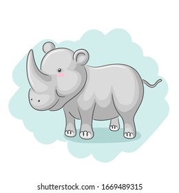 Cute And Adorable Rhino standing up. Vector Illustration