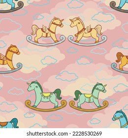 A cute and adorable seamless pattern design of rocking horse in many different form.