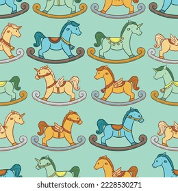 A cute and adorable seamless pattern design of rocking horse in many different form.