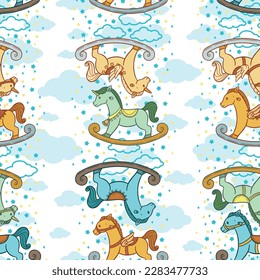 A cute and adorable seamless pattern design of rocking horse in many different form.