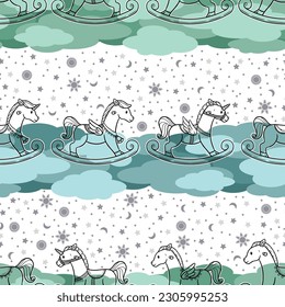 A cute and adorable seamless pattern design of rocking horse in many different form.