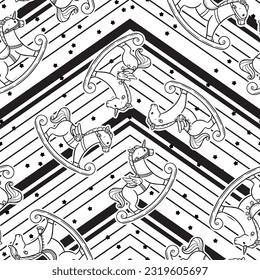 A cute and adorable seamless pattern design of rocking horse in many different form.