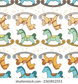 A cute and adorable seamless pattern design of rocking horse in many different form.