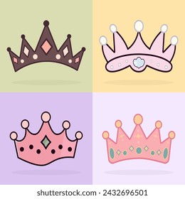 Cute adorable set of kawaii cartoon princess crowns