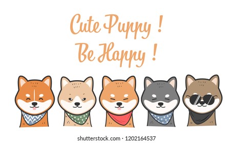 Cute adorable Shiba Inu japanese dog face background element vector eps10