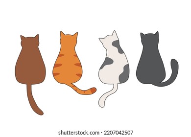 Cute adorable sitting cats back view vector