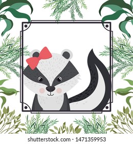 cute and adorable skunk with frame