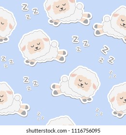 Cute adorable sleeping white sheep cartoon seamless pattern background wallpaper vector eps10