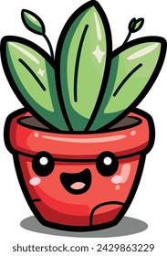 cute adorable smile green plant in the red pot 03
