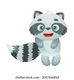 Cute adorable smiling raccoon baby animal cartoon vector illustration on white background