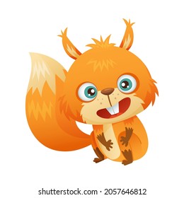 Cute adorable smiling squirrel baby animal cartoon vector illustration on white background