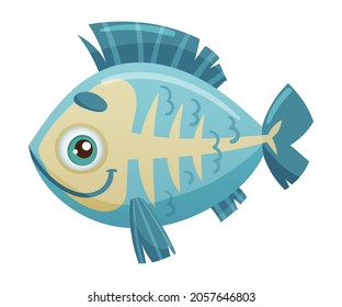 Cute adorable smiling x-ray fish sea creature cartoon vector illustration on white background