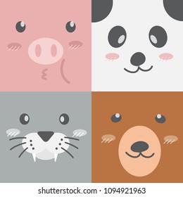 Cute adorable square animals face vector eps 10