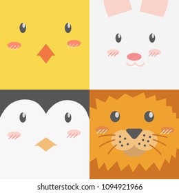 Cute adorable square animals face vector eps 10
