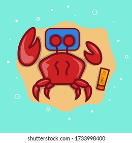 cute and adorable sunbathing crab