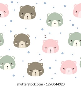 Cute adorable teddy bear head cartoon doodle seamless pattern background wallpaper vector eps10