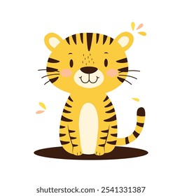 Cute Adorable Tiger Animal Cartoon Character with Happy Expression