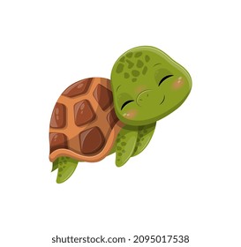 Cute adorable turtle. Social media stickers and badges for childrens. Underwater world, fauna and nature. Water park and animals. Cartoon flat vector illustration isolated on white background