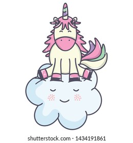 cute adorable unicorn and cloud kawaii fairy characters