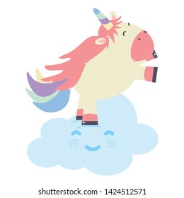cute adorable unicorn and clouds kawaii fairy characters