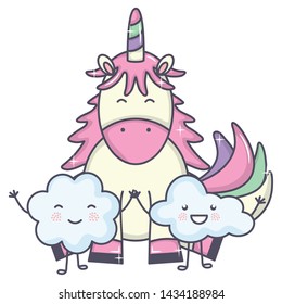 cute adorable unicorn and clouds kawaii fairy characters