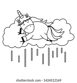 cute adorable unicorn floating in cloud rainy character