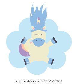 cute adorable unicorn floating in cloud fairy character