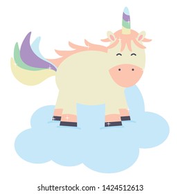 cute adorable unicorn floating in cloud fairy character