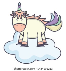 cute adorable unicorn floating in cloud fairy character