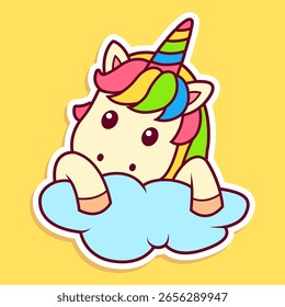 Unicornio adorable lindo con color sólido y estilo colorido, icono, Clipart, etiqueta engomada